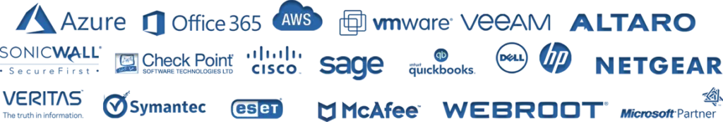 A wide dark banner displaying logos of major IT and security brands, including Azure, AWS, Cisco, and Symantec.